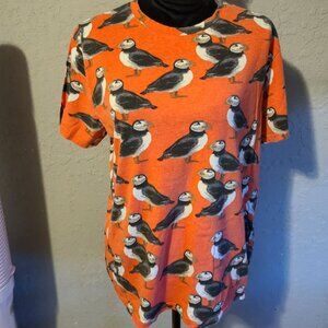 Coral T Shirt with Puffin Bird Print Size XL